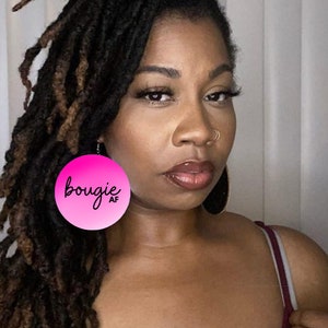 Bougie AF earrings, affirmations, pink earrings, wood earrings, motivational, inspirational