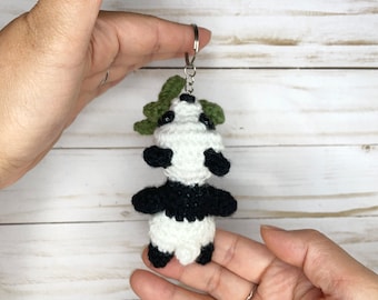 Crochet Panda Keychain, Panda with Bamboo Keychain