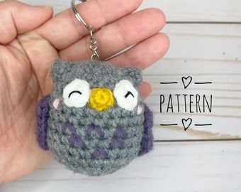 Pattern - Crochet Owl Keychain Pattern,  Owl Plush Keychain Pattern - PDF