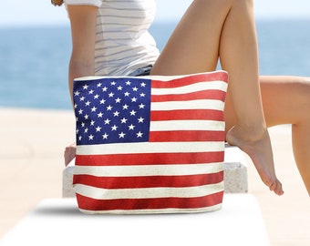 Patriotic tote bag, American flag shopper, Canvas bag with handles, USA travel tote, Stars and stripes beach bag, Independence Day