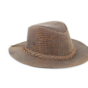 Brown Croc Print Leather Cowboy Hat: Aussie Style Western Wear