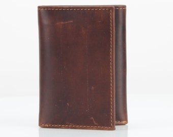 Brown Oil Pull Up RFID Leather Tri Fold Wallet