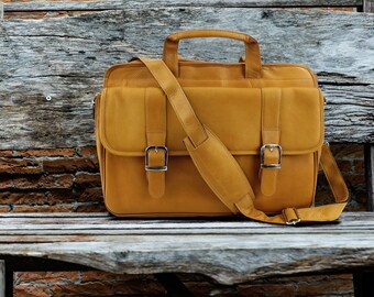 Colombian leather briefcase, Minimalist computer bag, Large soft leather case,  Custom leather travel bag, Back to school