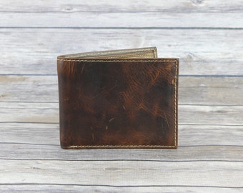 RFID Hunter Leather Men's Bifold Wallet, Distressed leather wallet, Gift for him