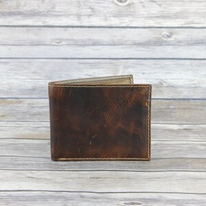 RFID Hunter Leather Men&#39;s Bifold Wallet, Distressed leather wallet, Gift for him
