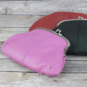 Porte-monnaie en cuir, porte-monnaie à fermoir torsadé de style vintage, porte-monnaie, cuir rouge, cuir noir, cuir violet, cadeau pour elle