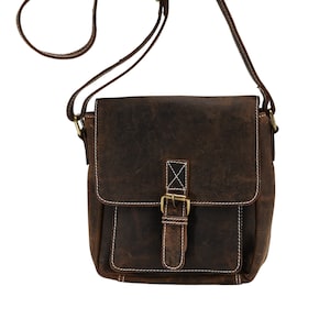 Distressed Brown Leather Front Buckle Pocket Crossbody Bag - Etsy