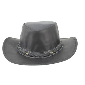 Brown leather cowboy hat with braided hat band, Modern Western wear, Boho rodeo style, Sun protection, Anniversary gift, Hat with conchos