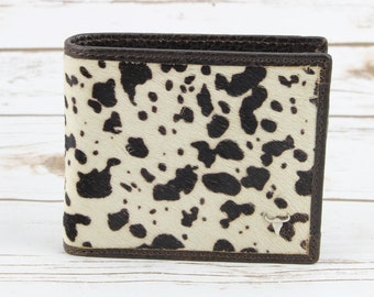 Dalmatian hair on hide bi fold wallet, Modern Western wear wallet, RFID blocking travel accessory