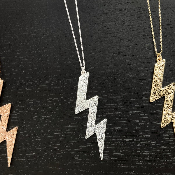 Lightning bolt necklace, Hammered metal pendant, Cute Western fashion, Minimalist jewelry gift idea, Mother's Day gift, Accessory for Mom
