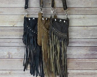 brown fringe crossbody bolsa