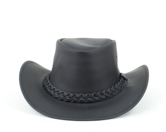 Schwarzer Cowboyhut, Westernhut mit geflochtenem Hutband, Buschhut im australischen Stil, Festivalkleidung, Rodeo-Accessoire