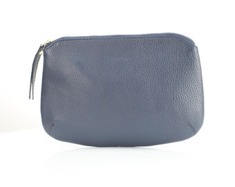 Rivet and Burr Minimalist Leather Basic Zip Top Cosmetic Bag