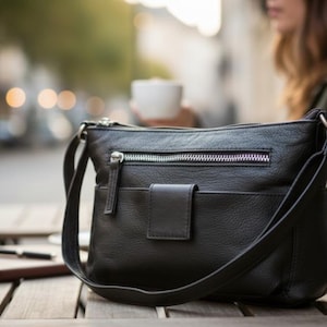 Leather Crossbody Bag – Memphis Small Shoulder Adjustable Strap Handbag with Zip & Flap Pockets