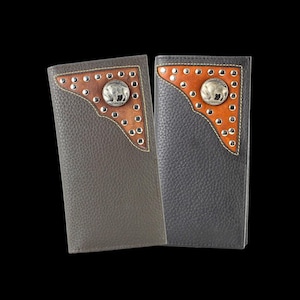 Cartera de rodeo de corte occidental con concho de níquel de búfalo, accesorio de moda occidental moderno para hombres, regalo para papá, billetera grande de cuero plegable