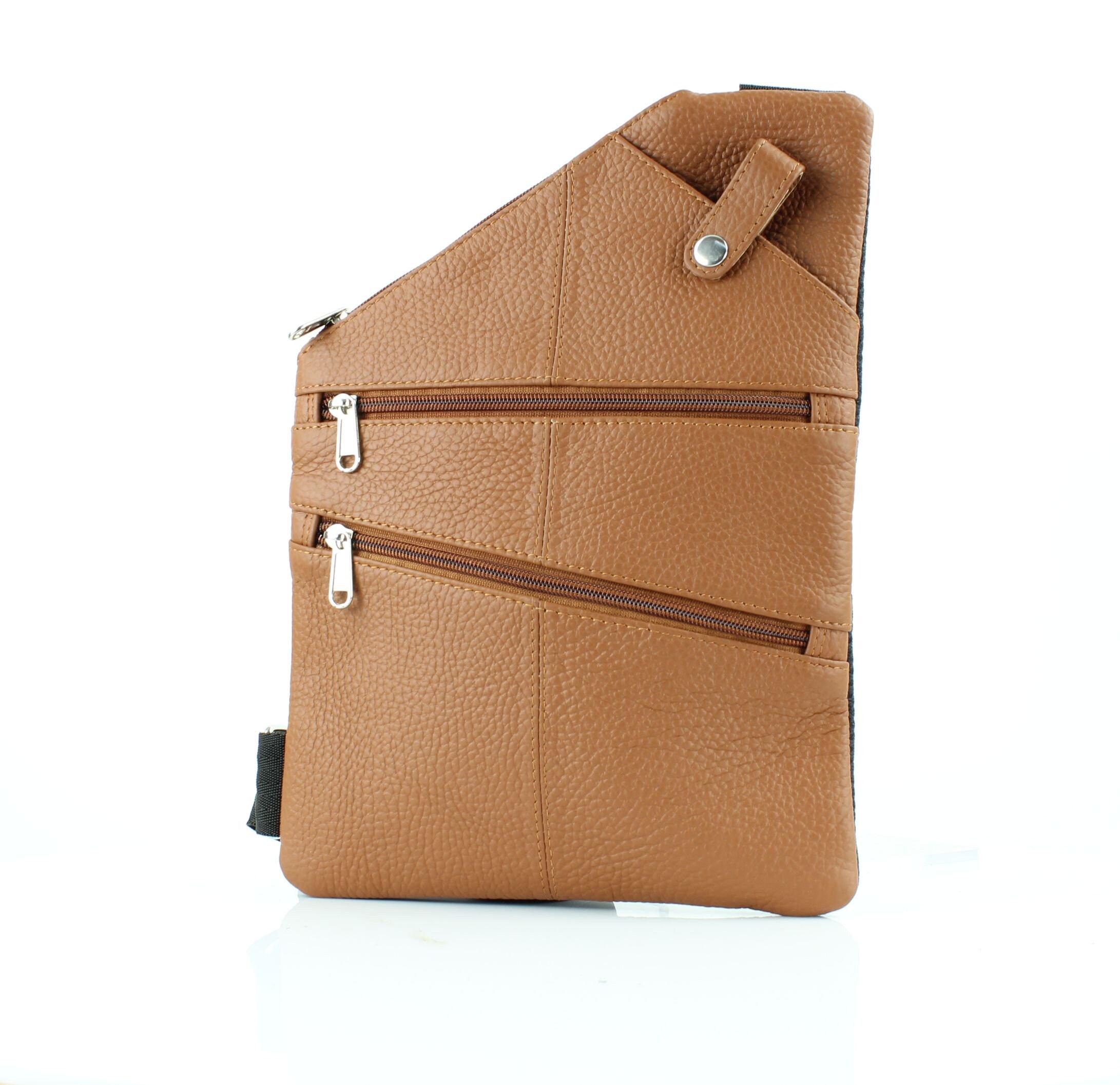 Asymmetrical Cowhide Zip Front Crossbody Bag Slim travel bag Minimalist leather handbag Third anniversary gift