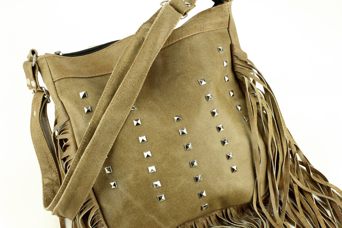 Studded leather fringe crossbody bag studded leather bag Etsy