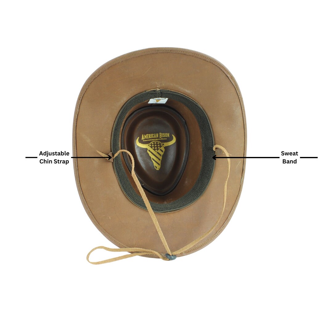 Chapeau western en cuir véritable avec bande en nickel