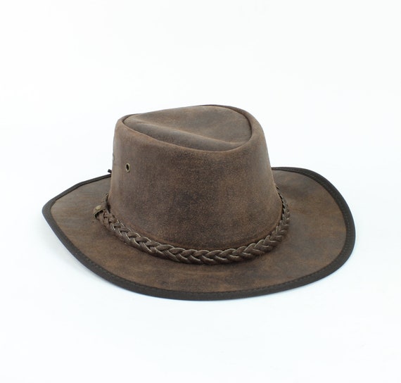Brown Leather Cowboy Hat, Hat With Braided Hat Band, Modern