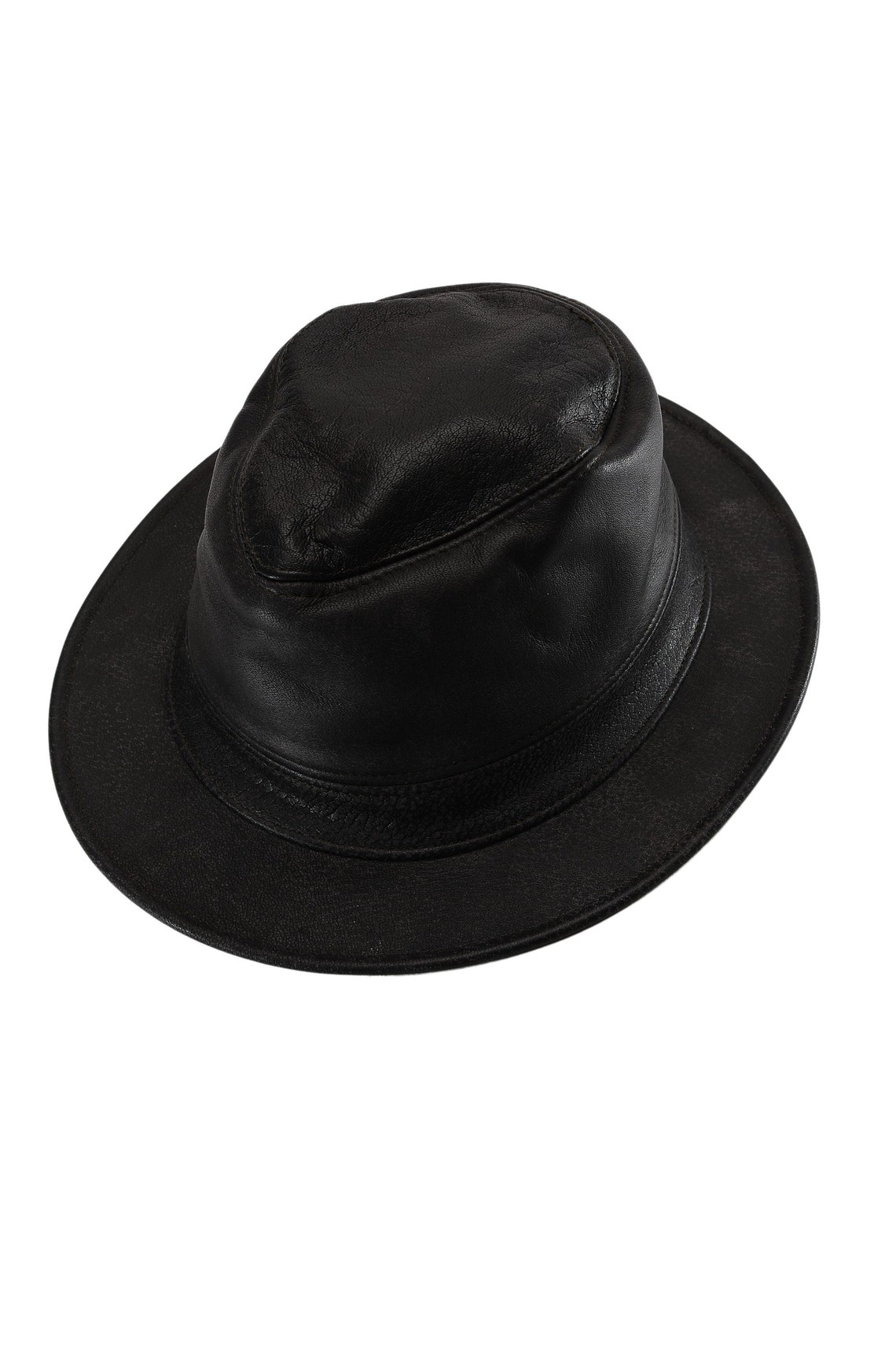 Black Leather Fedora Hat Crushable Leather Hat Modern Etsy