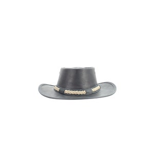Distressed leather crushable cowboy hat with contrast braided hat band, Modern Western wear, Stylish travel hat, Third anniversary gift