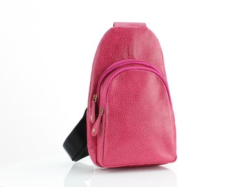 Colorful Leather Chest Bag – Cute Sling Backpack – Minimalist Crossbody – Stylish Travel Purse – Fun Anniversary Gift