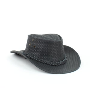 Black Woven Leather Cowboy Hat – Braided Hat Band – Unisex Western Hat – Shapeable Brim – Sun Protection – Gift for Him or Her