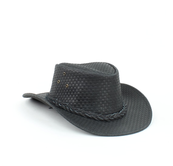 Black Woven Leather Cowboy Hat: Shapeable Brim, Braided Band  display picture 1
