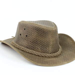 Brown weaved leather cowboy hat with braided hat band, unisex cowboy hat, brown cowboy hat, western wear, gift for him