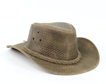 Sombrero de vaquero de cuero tejido marrón: ropa vaquera unisex