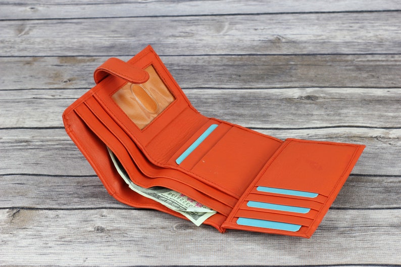 Women's Leather Trifold Wallet Women's Snap Close Etsy