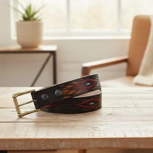 Hand Tooled Leather Belt: Southwestern Geometric Design, Modern Western Wear image 1