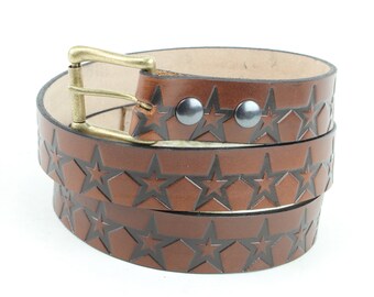 Hand Tooled Brown Leather Star Belt: Western Fashion  display picture 1