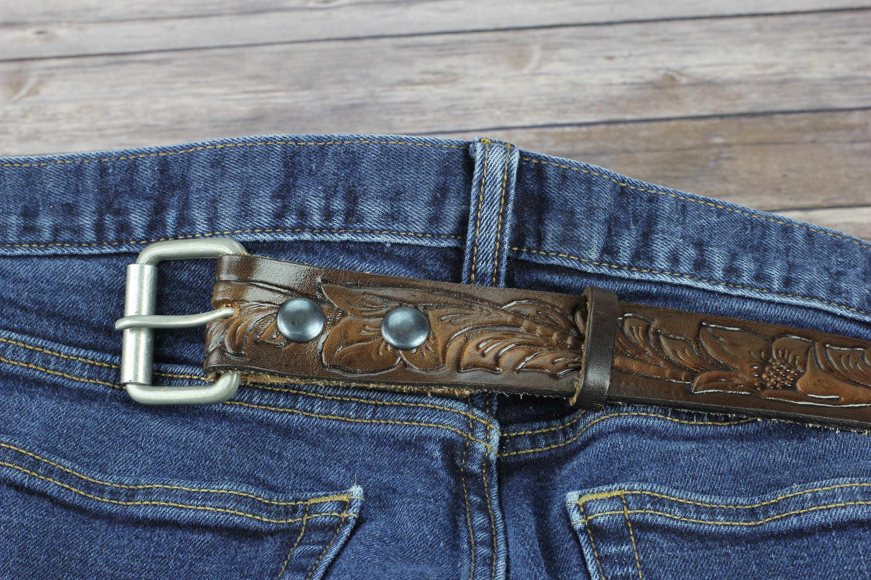 Floral Filigree Leather Belt: Hand Tooled Western Wear, Made 
