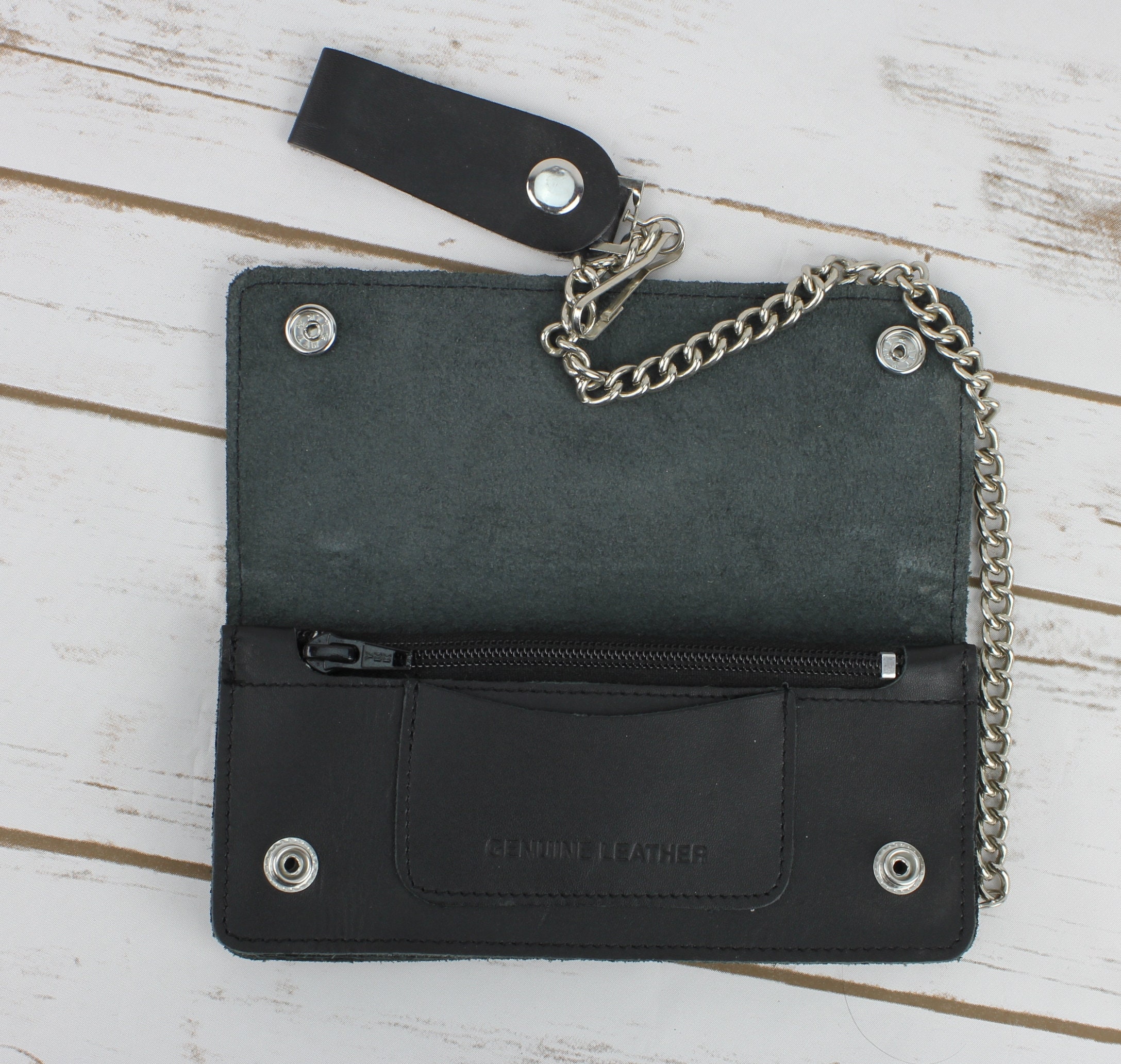 Personalized Black Leather Chain Wallet Biker Wallet With - Etsy