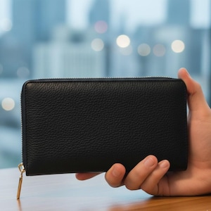 Minimalist Leather Zip Around Wallet: Rivet and Burr Travel Accessory