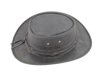 Leather Cowboy Hat: Brown Western Bush Hat with Braided Band