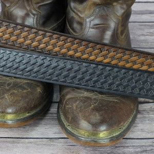 Basket weave leather belt, Leather dress belt, Tooled leather belt, Gift for him, Gift for her, Made in the USA