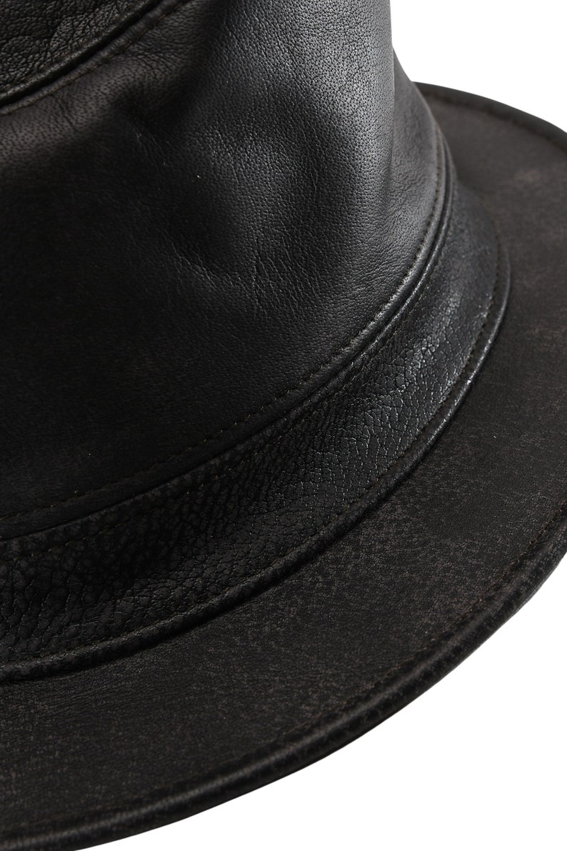 Black Leather Fedora Hat Crushable Leather Hat Modern Etsy