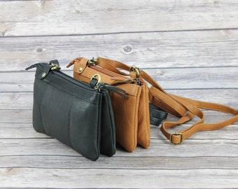 Small Leather Shoulder Bag, Genuine Leather Clutch, Cross Body Bag, Leather Wristlet, Anniversary Gift, Credit Card Clutch