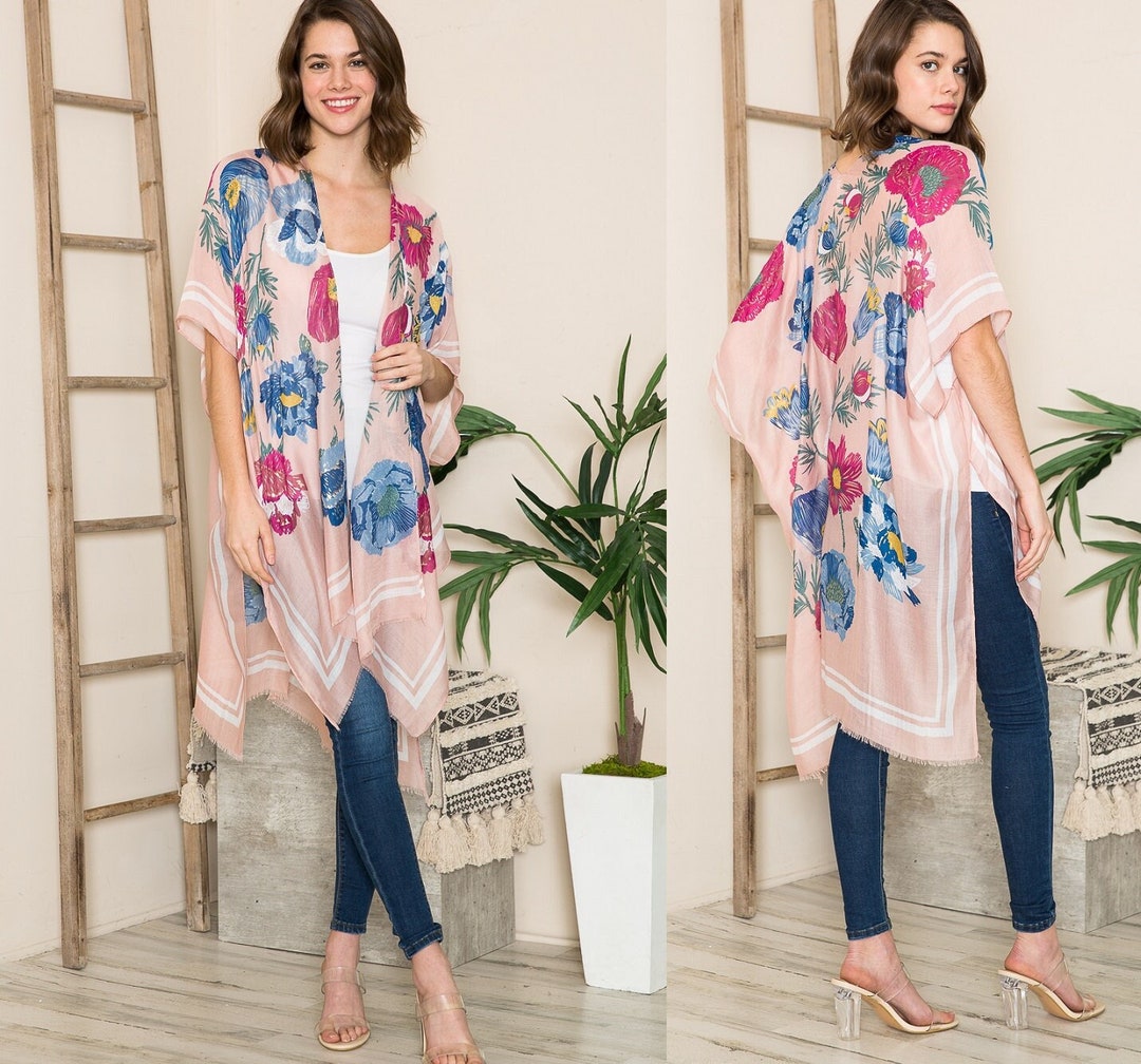Rose Floral Coverup, Gold Metallic Kimono Cardigan for Summer, Boho