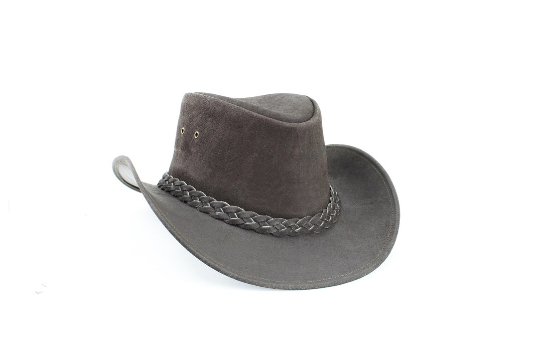 Brown Suede Cowboy Hat, Hat With Braided Band, Wide Brim