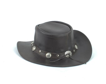 Brown buffalo nickel leather cowboy hat, Brown cowboy hat, Aussie style bush hat, Unisex cowboy hat, western wear, gift for him