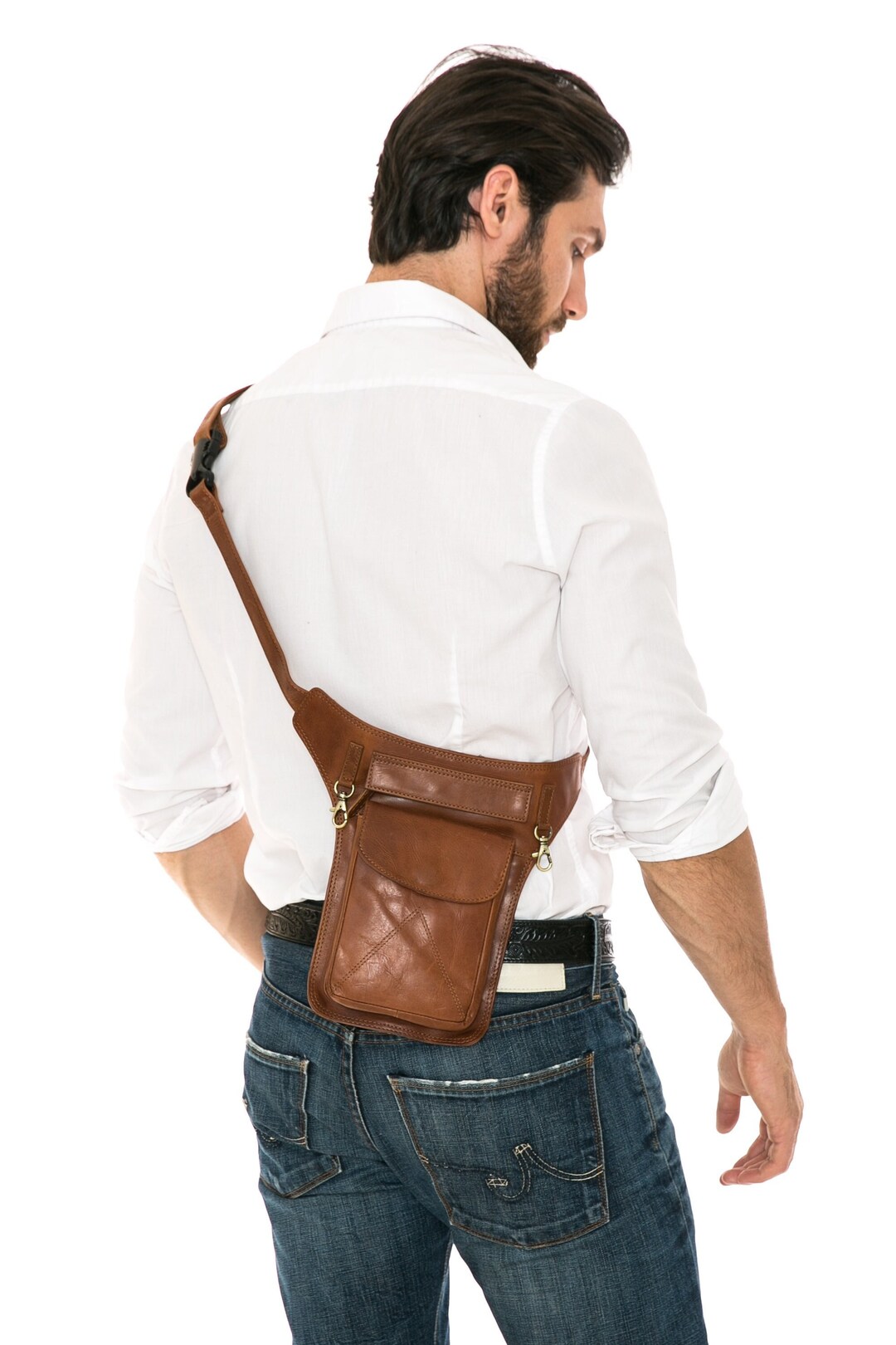 Rivet and Burr Leather Chest Pack Minimalist Chest Bag Etsy