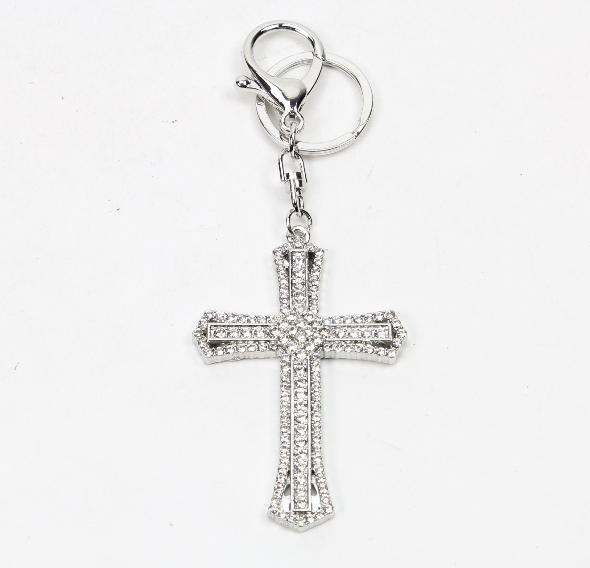 Cross Keychain, Stainless Steel Keychain With Clip, Silver Cross Charm,  Custom Cross Key Chain, Religious Keychain, Christian Small Cross 