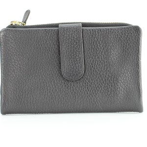 Cartera minimalista de cuero con dos botones y cremallera para mujer Rivet and Burr, accesorio de viaje perfecto, cartera larga estilo preppy
