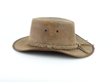 Tan leather cowboy hat with braided band, Modern Western wear, Rodeo outfit accessory, Sun hat, Anniversary gift