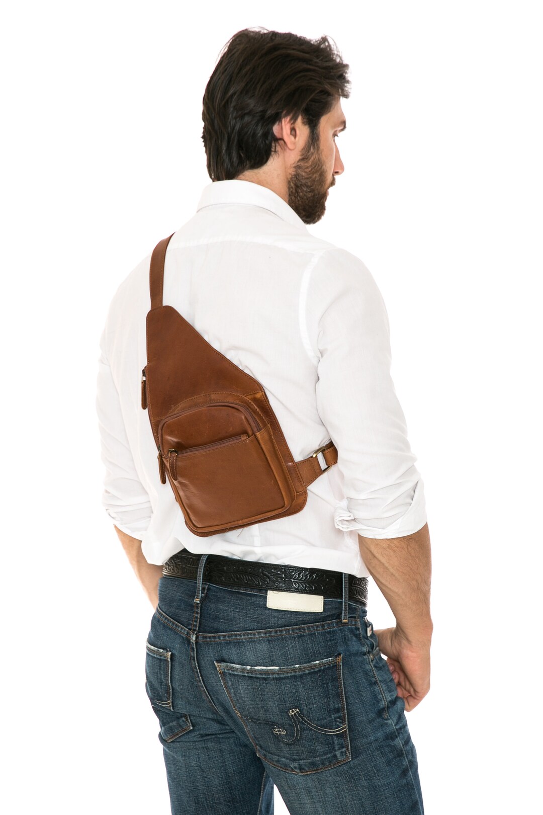 Rivet and Burr Leather Sling Bag Minimalist Chest Bag Modern Etsy