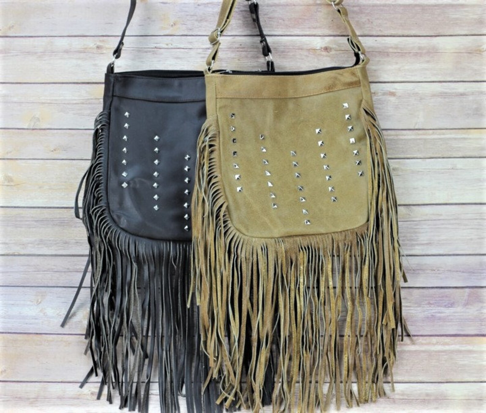 Studded Leather Fringe Crossbody Bag Studded Leather Bag Etsy