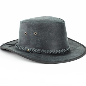 Black Leather Cowboy Hat – Braided Hat Band – Unisex Country Western Hat – Shapeable Brim – Festival & Rodeo Fashion Gift
